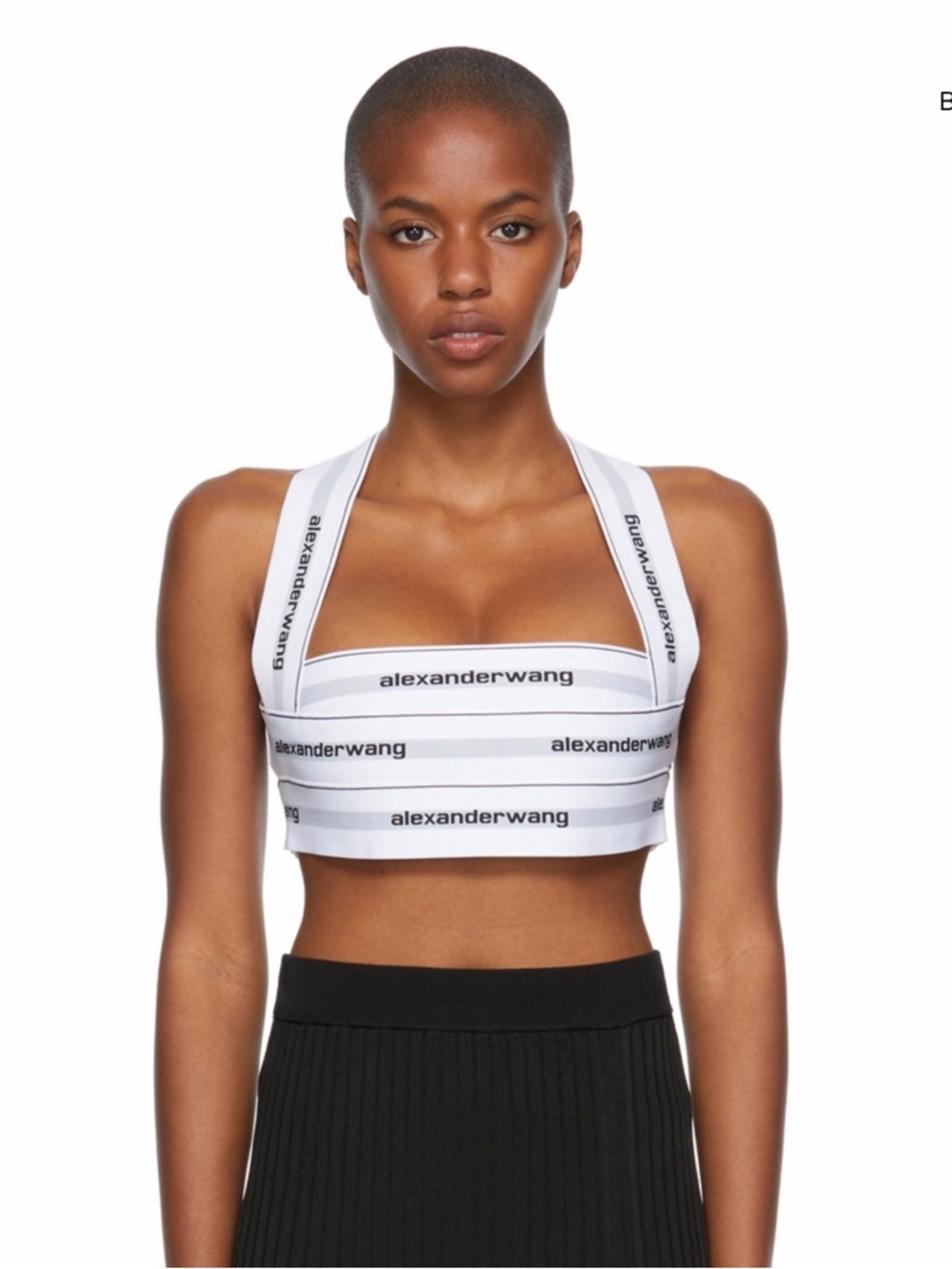 Alexander Wang White and Black Logo-Striped Sports Bralette